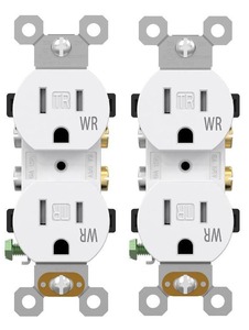 lot 321394 image: AIDA 15A Weather Resistant Tamper Resistant Duplex Outlet with Wall Plate, NEMA 5-15R Residential Receptacle, Ready-to-Install Outdoor Upgrade Kit, Self-Grounding, UL Listed, White, 2 Pack