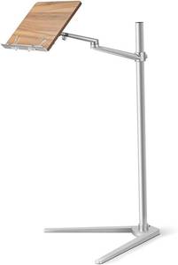 lot 321424 image: Shikha Book Stand for Reading, Hands-Free Holder for Laptop Phone Tablet with Wooden Pad, Rotated and Liftted Metal Support, 2 Spring Clips.
