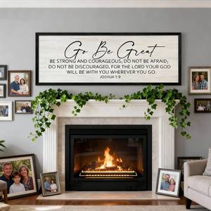 lot 321429 image: Go Be Great Framed Wall Art, Positive Religious Black Bible Verse, 40 15 Vintage Rustic Long Holy Catholic Scripture Decor Natural Black