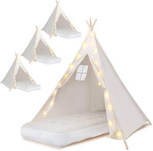 lot 321431 image: Retails for $160 4 Pack Teepee Tent for Kids Thickened with Light String and Inflatable Airbed, Slumber Party Tents, Sleepover Tents Party for Girls Boys Indoor Outdoor (White)