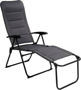 lot 321432 image: Retails for $140 SUNNYFEEL Aluminum Reclining Folding Camp Chair with Ottoman, 4-Position High-Back Padded Outdoor Lounge Chair, Heavy Duty 300 LBS, Grey, Portable for RV Lawn Tailgate Sports