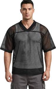 lot 421485 image: Mens Mesh T Shirt Oversized Boxy Fit Streetwear Tee, Breathable Open Mesh Jersey with Ribbed V-Neck