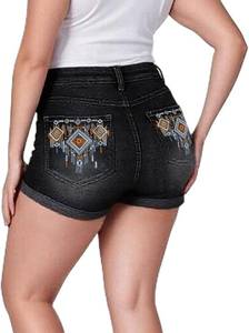lot 421486 image: Cuyulitcik Plus Size Jean Shorts for Women High Waisted Black Stretchy Short Length Denim Shorts Summer Casual