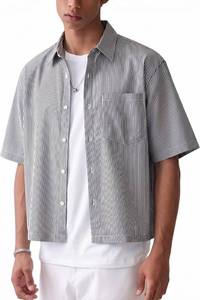 lot 421487 image: Vamtac Mens Button Down Shirts - Short Sleeve Cropped Shirt, Striped Summer Tops