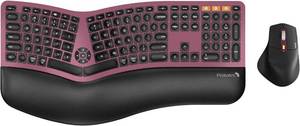 lot 421505 image: ProtoArc Ergonomic Wireless Keyboard Mouse, EKM01 Plus Full Size Ergo Bluetooth Keyboard Mouse Combo, Split Design, Wrist Rest, Multi-Device, Rechargeable, for WindowsMac OS - Wine Red