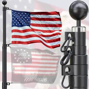 lot 421511 image: 25FT Telescoping Flag Pole for Outside House, Extra Thick Heavy Duty Aluminum Flagpole with 3x5 American Flag, No-Rope Telescopic In-Ground Flag Pole Kit for Yard, Residential & Commercial, Black