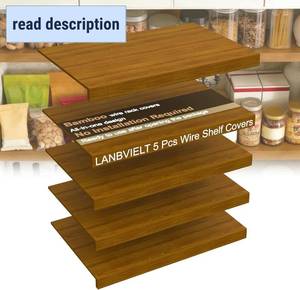 lot 121477 image: 5 Pcs Wire Shelf Covers, 0.3 Thick Rack Cover Install-Free, Bamboo Closet Wire Rack Covers, Decoration Kitchen Pantry Office Wire Liners (5, Dark Wood, 24 Wx16 D)