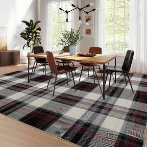 lot 171293 image: Retails for $116 GarveeHome Washable 8 x 10 Area Rug for Living Room Modern Bedroom Rustic Large Plaid Area Rug Checkered Non Slip Throw Rugs Stain Resistant Carpet for Nursery Dining Room Office 8x10 Black&White