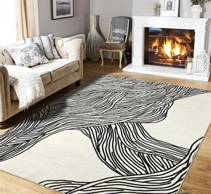 lot 211466 image: Retails for $130 Garvee Modern Black & White 9x12 Striped Area Rug, Curve Design Low Pile Carpet for Living