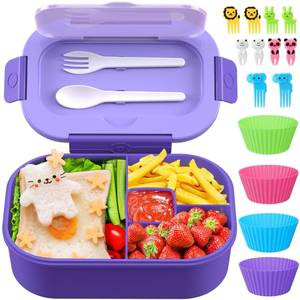 lot 24402 image: TIME4DEALS Lunch Box Kids Adult Bento Box Bento-Style Lunch Box 1300ml Ideal Portion Size Leak Proof for Teens Toddlers, BPA Free Lunchbox Containers for School Work Picnic (Purple) (One Latch Broken) - Retail $14