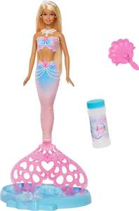 lot 24417 image: Barbie Bubble Sparkle Mermaid Doll with Bubble-Making Feature & Solution, Tray & Hairbrush, Plus Long, Color-Streaked Blonde Hair - Retail $35