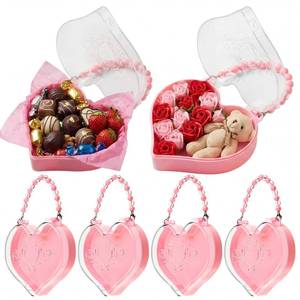lot 24432 image: Youyole 6 Pcs Small Heart Box Container with Handle Reusable Plastic Gift Bag Portable Jewelry Organizer for Flower Gifts Candy Snack Food Party Favor for Graduation Wedding Birthday(Pink Purple Blue)