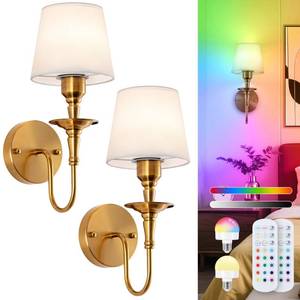 lot 24434 image: EIDISUNY Vintage Wall Sconces Set of 2, Wireless Wall Lamp with RGB Rechargeable Dimmable Bulbs, Brass-Color Battery Operated Wall Sconce with Remote for Bedroom, Living Room, Hallway Bulbs Included - Retail $57
