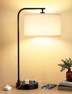 lot 24438 image: Innqoo White Side Table Lamp with USB Port and Outlet, Dimmable Nightstand Bedside Lamps with Linen Lampshade, Desk Lamp for Bedroom, Living Room, Guest Room, Home Office, LED Bulb Included - Retail $46