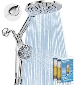 lot 24439 image: MakeFit Dual Filtered Rain Shower Head Combo, Handheld Shower Head with Adjustable Bar - Rainfall Shower Head And Showerhead with Filter for Hard Water - Removes Chlorine - Retail $70