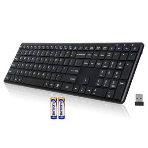lot 24440 image: Wireless Keyboard-2.4G USB Ultra Slim Quiet Full Size Matte PC Computer Keyboard,19 Multimedia Keys,Number Pad,Plug&Play,Lag-Free Ergo,Long Battery Life for Desktop,Laptop,Smart TV,MAC,Windows,QWERTY - Retail $27