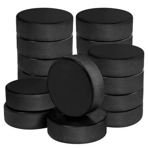lot 24443 image: Faswin 18 Pack Ice Hockey Pucks with 3 Reusable Mesh Bag, Official Regulation, Diameter 3, Thickness 1, 6oz, Black - Retail $25
