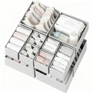 lot 24448 image: Criusia Drawer Organizer Clothes 12 Pack, Dresser Organizer for Nursery Bedroom Closet Organization and Storage - Baby Clothes Organizer Bins - Drawer Divider for Sock Underwear Bra Ties (Grey) - Retail $20