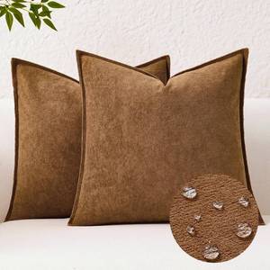 lot 24458 image: Kevin Textile Waterproof Decorative Pillow Covers Brown 18x18 Inch Pack of 2 Soft Boucle Textured Throw Pillowcases Elegant Accent Pillows for Couch Sofa Chair Bed Home Decor Indoor Outdoor - Retail $17