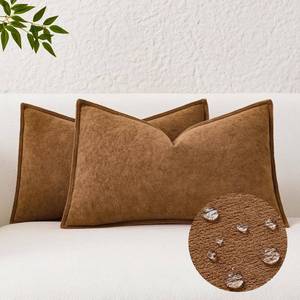 lot 24459 image: Kevin Textile Waterproof Decorative Pillow Covers Brown 12x20 Inch Pack of 2 Soft Boucle Textured Lumbars Cushions Elegant Accent Pillows for Couch Sofa Chair Bed Home Decor Indoor Outdoor - Retail $15