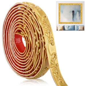 lot 24466 image: Sacubee Peel and Stick PVC Crown Molding Trim Flexible Molding Trim 13.1 ft x 1 Self Adhesive Wallpaper Wall Border Mirror Frame Baseboard Cabinet for Home Decor Edge Background(Champagne Gold) - Retail $23