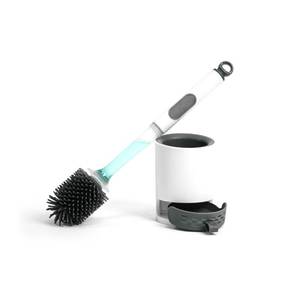 lot 24480 image: REDANT Toilet Brush and Holder Set, Silicone Toilet Bowl BrushCleaner Scrubber, Reusable Bathroom Cleaning Supplies with Cleaners Dispenser, Drip-Proof, Apartmentrv Essentials, Grey, 1PCS - Retail $16