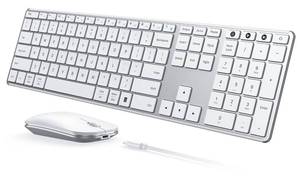 lot 24483 image: seenda Wireless Bluetooth Keyboard and Mouse Combo, SKM64-3 Rechargeable Slim Quiet Keyboard Mouse, 3 Multi-Device Connection, Compatible for Windows 1110 PC Laptop Mac MacBook iPad, White Silver - Retail $53