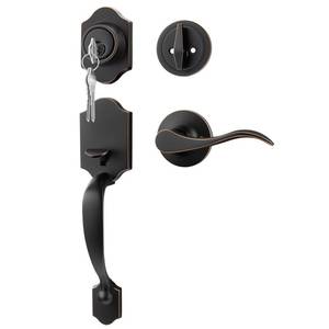 lot 24484 image: Goldenwarm Front Door Lock Set, Oil-Rubbed Bronze Front Door Handle and Deadbolt Set, Exterior Door Lock Set, Front Door Handles and Locks - Retail $59
