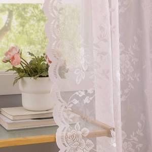 lot 24490 image: YJ YANJUN Pink Lace Curtains 63 inch Length Vintage Victorian Floral Sheer Drapes for Dining Living Room Bedroom, 2 Panels Light Filtering Romantic Shabby Chic Feminine Girls Room Decor W52 X L63 - Retail $25