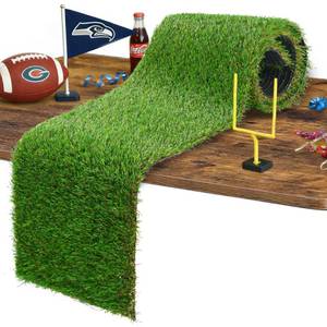 lot 24491 image: GLOBREEN Artificial Grass Table Runners 48 Inches - Green Faux Grass Turf Table Runner for Golf Football Party Decorations Wedding Birthday Dining Baby Shower - Retail $20