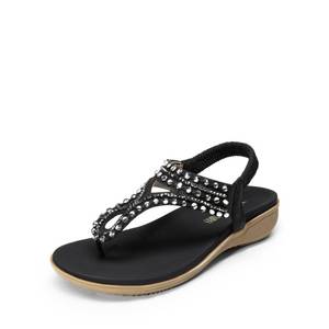 lot 24506 image: DREAM PAIRS Womens Comfortable Dressy Flat Sandals Rhinestone Elastic T-Strap Thong Sandals for Summer Beach,Size 10,Black,SDFS2418W - Retail $20