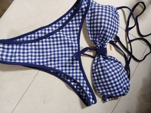 lot 30525 image: Blue and White Gingham Check Two-Piece Bikini Set Medium - Retail $15