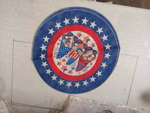 lot 30544 image: Americana Patriotic Round Placemat with Stars and Figures - Retail $15