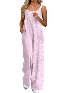 lot 30552 image: Muchpow Womens Summer Casual Boho Jumpsuits Sleeveless Adjustable Straps Wide Leg Floral Rompers Overalls with Pockets 2026 (Pink,Medium) - Retail $27