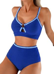 lot 30559 image: Herseas Bikini Set for Women 2 Piece Swim Suits Textured Cutout O Ring Push Up Top Padded Whip Stitch 2026 Tummy Control Bathing Suits Teen Girls Casual Blue Vacation Outfits Medium - Retail $27
