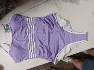 lot 30573 image: Purple Swimsuit with White Stripes Size L - Retail $15