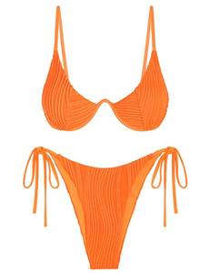 lot 30578 image: ZAFUL Two Piece Bathing Suit for Women Removable Pad with Underwire Adjustable Hook Closure Swimwear Orange M - Retail $31