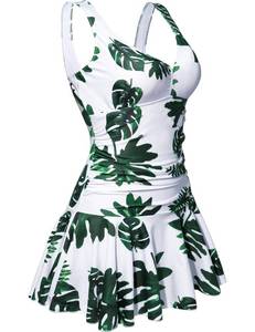 lot 30582 image: AONTUS Plus Size Maternity Swimwear Hawaiian Print One Piece Full Busted Swimdress with Tummy Support Removable Cups M - Retail $41
