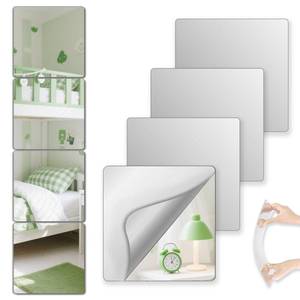 lot 30877 image: Shatterproof Peel And Stick on Mirror Tiles for Wall Decorative, 4 pcs 10x10 Unbreakable Small Mirrors For Wall Classroom Decor, Toddlers Mirror for Kids Bedroom, Plastic Door Adhesive Mirrors - Retail $10