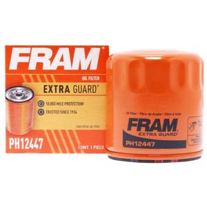 lot 30885 image: FRAM Extra Guard Spin-On Automotive Replacement Oil Filter, Designed for Conventional and Synthetic Oil Changes Lasting up to 10k Miles, PH12447 with SureGrip (Pack of 1)