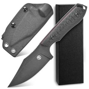 lot 30886 image: CCFFCC FF111 Fixed Blade Knife, 14C28N Black Stonewashed Steel Blade Carbon Fiber Handle Full Tang Knife with Sheath for Outdoor Camping Hunting Working (Black) - Retail $28