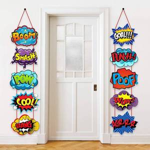 lot 30889 image: Poen Hero Themed Party Decorations Large Hero Action Sign Fun Cutouts Theme Birthday Baby Shower Party Supplies Christmas Decor Porch Sign Banner Wall Door Hanger Decor, 10 Counts - Retail $8