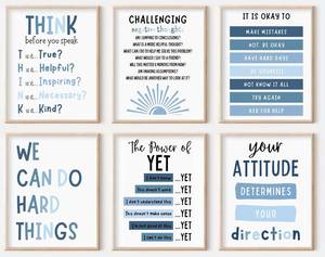 lot 30896 image: Kids Affirmation Wall Decor,Affirmation Art Prints Nursery Pictures,Boho Classroom Decor,Blue Inspirational Quotes Posters for Classroom Playroom Decor,Home Office Decor,Set of 6(8X10inch,Unframed). - Retail $15