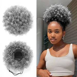 lot 30897 image: YEAME Afro Puff Drawstring Ponytail for Black Women, Premium Ombre Gray Afro Bun Drawstring Ponytail for Women Girls (1BT0906 Ombre Gray) - Retail $8