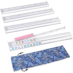 lot 30912 image: GUSTARIA 19.7 Clear Mahjong Racks with Pushers, 4 Piece Set Mahjong All-in-One Tile Pusher and Rack, American Mahjong Accessories (Transparent) - Retail $40