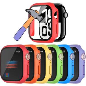 lot 30916 image: HANKN 6 Pack Hard Case for Apple Watch Series 6 5 4 SE 40mm Tempered Glass Screen Protector Case, Full Cover Scratch-Proof Shockproof Rainbow Iwatch Bumper (RedOrangeYellowGreenBluePurple, 40mm) - Retail $10