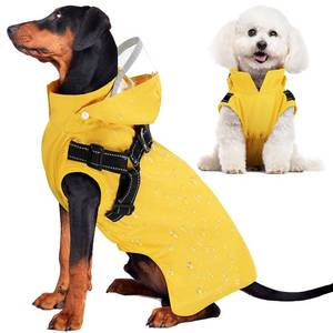 lot 30921 image: Lukovee Dog Raincoat - Waterproof Rain Jacket with Harness & Removable Hood, Reflective Double Layer Dog Rain Coat Poncho for Small Medium Large Dogs Puppy (S, Yellow) - Retail $24