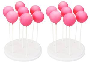 lot 30925 image: NANGOPOP 2 Pack Cake Pop Stand - 7 Hole Wood Lollipop Holder Display Round Candy or Sucker Stand for Wedding, Birthday Party, White - Retail $9