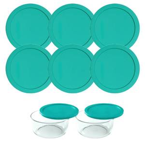 lot 30928 image: Wood Grip Lids for Pyrex and Anchor Round Glass Containers - 2-Cups, Green-6 Pack - Retail $15
