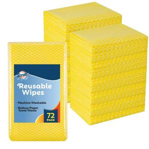 lot 30933 image: SCRUBIT Reusable Cleaning Wipes, Handy Wipes for Kitchen and Office - Dish Cloths for Washing Dishes - Multi Purpose Disposable Cleaning Towels (12 x 20 in) 72 Pack (Yellow) - Retail $15
